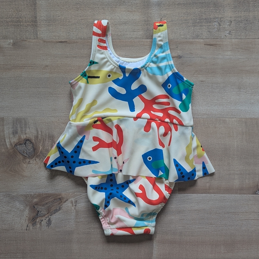 NWOT! Hanna Andersson Skirted One-piece Swimsuit in Coral Reef - Size 3-6M - Picture 3 of 4